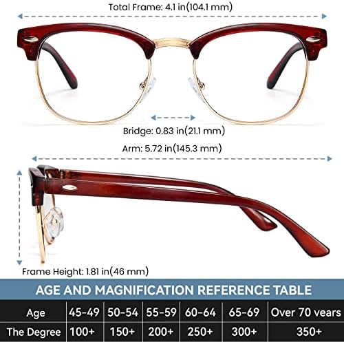CCVOO 6 Опаковки Очила за четене с блокиране на синя светлина, Ретро очила за четене без рамки За мъже и жени,