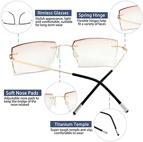 K. LAVER Бифокални Очила За Четене За Мъже И Жени Без Рамки, Блокиране на Синя Светлина, Очила За Четене С Диамантена