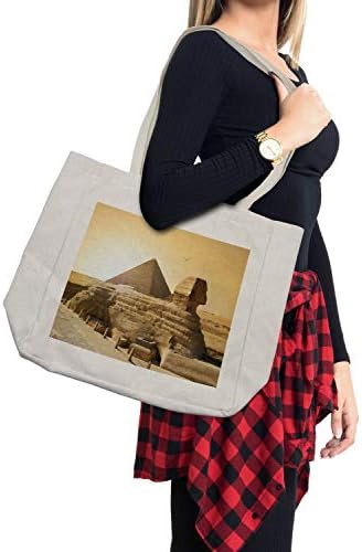 Реколта Пазарска чанта Ambesonne с принтом Египетските пирамиди, забележителности, Направени в списъка на Световното