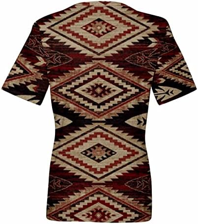 Дамски Ежедневни Блузи с Геометричен Модел на Ацтеките, Лятна Тениска С V-образно деколте, Ретро, Къс Ръкав, Извънгабаритни