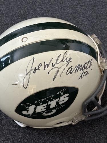 Джо Уили Намат 12 От Ню Йорк Джетс Хофер ПОДПИСА Голям Футболен Каска с голограммой - Каски NFL с автограф
