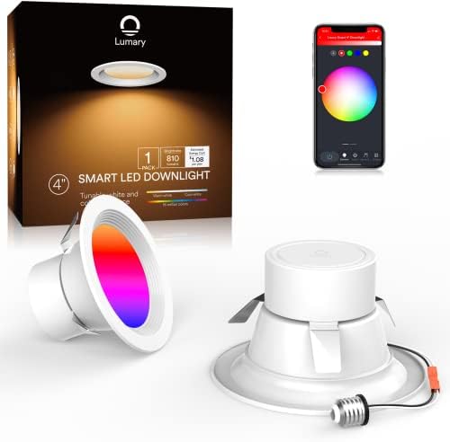 Осветителни тела Lumary Smart Retrofit с подсветка Can, 4-Инчов лампа с преграда с мощност 9 W, led лампа с Wi-Fi, което променя 16 милиона цвята, Работещ с Alexa/ Google Assistant