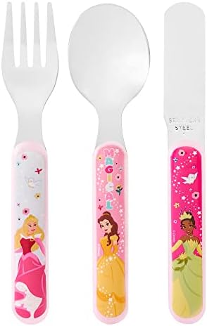 Комплект прибори за хранене Disney Princess от 3 теми – Метален, Многократно Детски нож, вилица и лъжица, Детски размер, Изработен