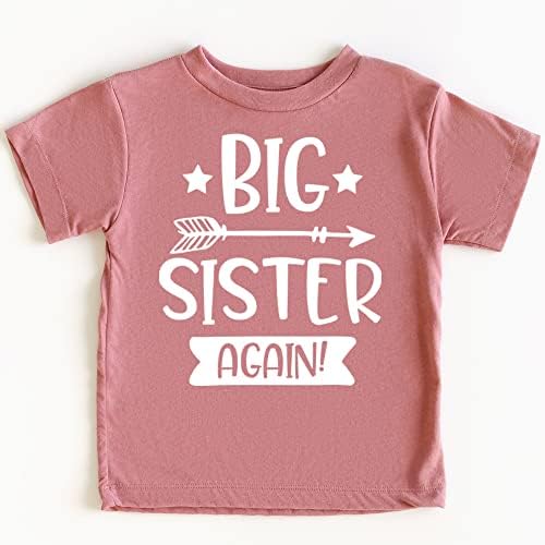 Тениски Arrow Big Sister Again Sibling Announcement за бебета и малки деца, Екипировки за братя и Сестри за момичета