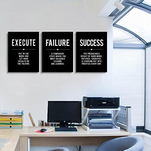 Цитат за успеха на платно в рамка, Офис Стенно изкуство, Черно Голям Плакат, Положителна Мотивация комплект от 3 щампи, Определението за провал в изпълнението, Вдъхн