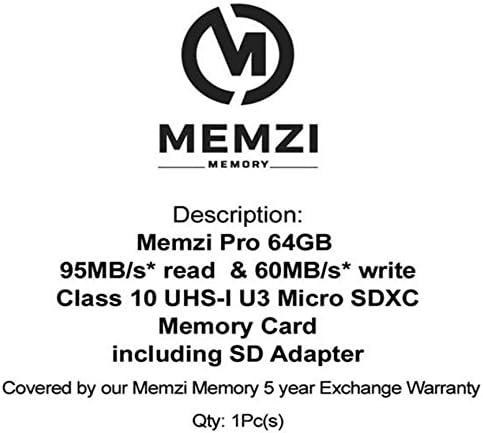 Карта памет MEMZI PRO 64GB Micro SDXC за мобилни телефони, серия Doogee X - Клас а-висока скорост 10 95 MB/s четене
