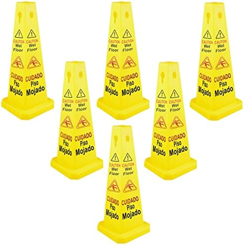 6 Опаковки 26Предупредителни конуси за мокри пода | Знак за мокри пода | 4-Трети страни Двуезични Знаци | Cuadado Piso Mojado