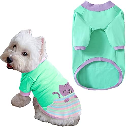 Тениска с джоб за кучета PriPre, Дишаща Мека Зелена Памучен Hoody за Кучета, Костюми Пролет-Лято, Дрехи за домашни Любимци, Тениска за Големи Кучета (2XL Котка)