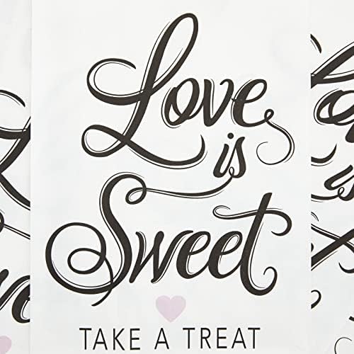 100 Опаковки чанти Love Is Sweet Treat за сватба, Душата Младоженци, Свети Валентин (5 х 7,5 инча)