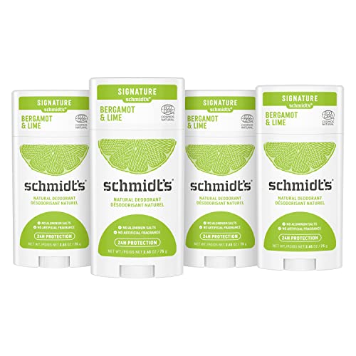 Натурален Дезодорант Schmidt's без алуминий за жени и мъже, бергамот и лайм, с 24-часова защита от миризмата, Сертифициран без Жестокост, Вегетариански Дезодорант, 2,65 унц