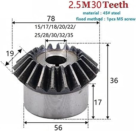 ZHENGGUIFANG ZGF-BR 2,5 Модул от 30 на зъбите 2.5 Метра, 30 Тона 15/17/18/20/22/25/28/30/32/35 мм Детайли електрическа конична околовръстен съоръжения силово предаване (Диаметър на отвора: 22 м?