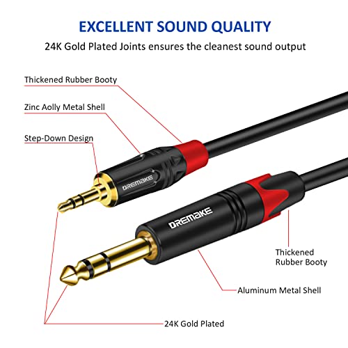 Аудио кабел DREMAKE от 6,35 мм до 3,5 мм 3 метра, Стереокабель TRS от 6,35 мм до 3,5 мм между фоно свещи, 6,35 мм