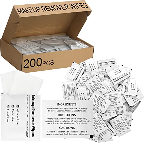 Mixweer 200 Бр Кърпички за отстраняване на грим В Индивидуална опаковка, Размер за Пътуване, Кърпички за грим, почистващи