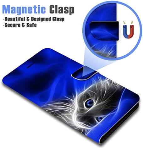 за iPhone 14 Plus, дизайнерски калъф-портфейл с панти капак за телефон, A8205 Blue Kitten Cat 8205
