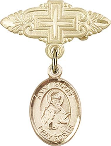 Детски икона Jewels Мания за талисман на Светия Исидора Севильского и иконата-игла с Кръст | Детски икона от 14-каратово злато