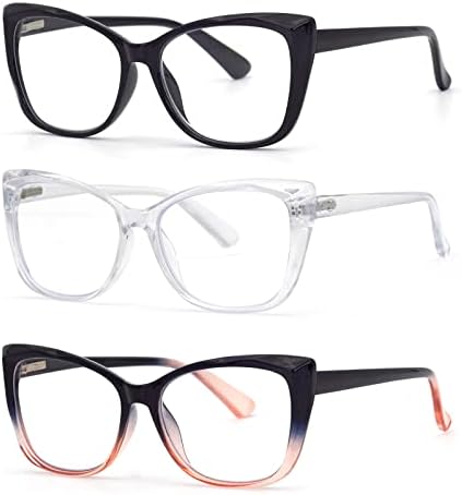 Autojouls 3 Опаковки Очила за четене за жени, Рамки в Стил на Опра, Пружинни Панти, Прозрачни Лещи, Очила за четене