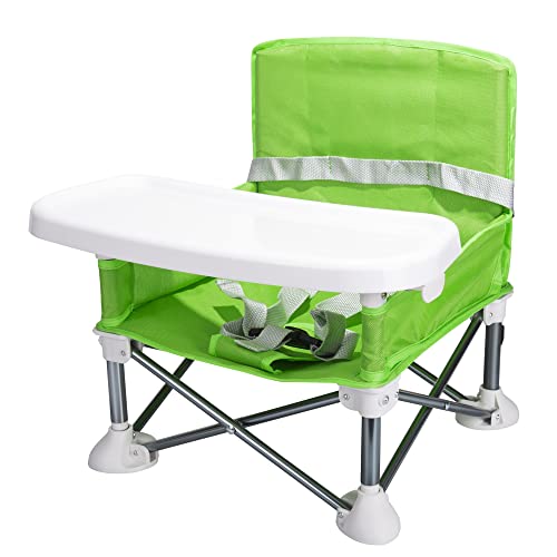 Agudan Baby Travel Booster Seat - Сгъваема Походный стол за деца | Компактно Преносимо Детско столче за кола, с Подвижна маса за тавата за момчета и момичета (Зелен)