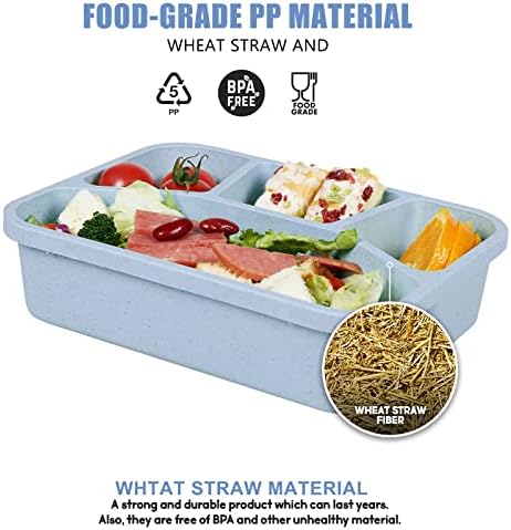 Greentainer 4 Опаковки Пластмасови Съдове за приготвяне на вечеря, не съдържат бисфенол А, с 4 Отделения, Множество кутия