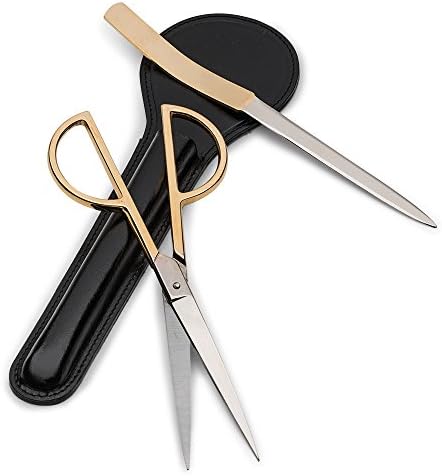 Комплект ножици за отваряне на писма Кингс Каунти Инструменти в Кожен Калъф | Позлатени дръжки | Стоманени остриета | Произведено