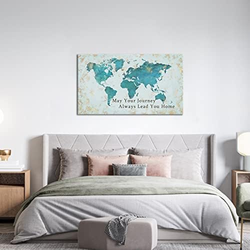 FuShvre Синьо-Карта на Света Стенно Изкуство Нека вашето Пътуване Винаги ще ви Доведе у Дома Знак Голяма Карта на Художественото