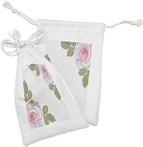 Комплект от 2 Чанти от плат с флорални модел Ambesonne, Романтична Тема от Рози и Листа, Символизиращи Любовна
