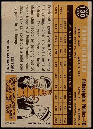 1960 Topps 130 Звезда-нов Франк Херера Филаделфия Филис (Бейзболна картичка) EX/MT Phillies
