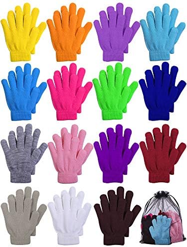 URATOT 15 Чифта Детски Ръкавици Топли Възли Магически Ръкавици с Пълни Пръсти и Вкара Чанта За Съхранение, за Момчета или Момичета