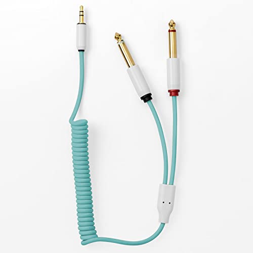 Аудио кабел MyVolts Candycord, директно от мини конектор до 2 преки по-големи конектори, Огънати от 40 см до 50 см, Мятно-зелен цвят
