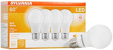 Крушка SYLVANIA LED A19, леко-бял, 4 опаковки и лампа SYLVANIA LED Flood BR30, еквивалентна на 65 W, ефективността 9 W, 10 години,