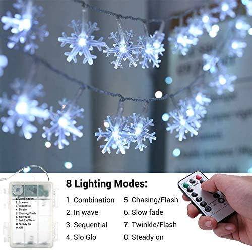 Коледни светлини във формата на снежинки BrizLabs, 16,08 фута 40 led на коледните светлини с дистанционно захранване