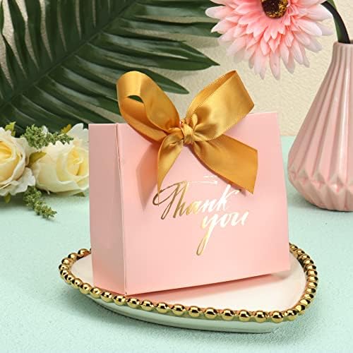 SWANGSA 20 Опаковки, малки Подаръци пакети Благодаря, кутии за сватбени подаръци, Розови Вечерни Подарък пакети със златна
