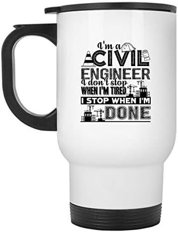 Пътна чаша Аз съм инженер-строител, Чаша от неръждаема стомана (Бяла чаша)