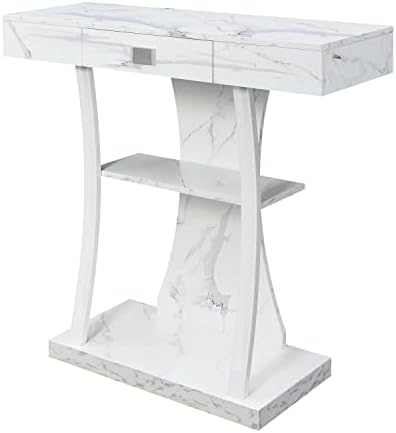 Конзола маса с рафтове от Ньюпортской концепция за обзавеждане, изкуствен мрамор цвят бял/White
