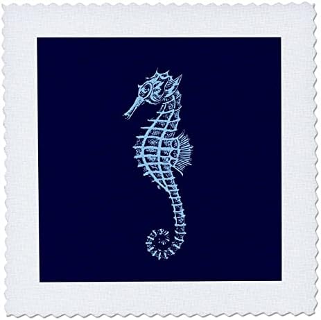 Триизмерна Татуировка под формата на Сладко морско конче В синьо и сиви клетки - Quilt Squares (qs_357375_10)