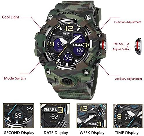 SMAEL Мъжки Часовник Военни Улични Водоустойчиви Спортни Ръчни Часовници Дата Многофункционален Led Часовник