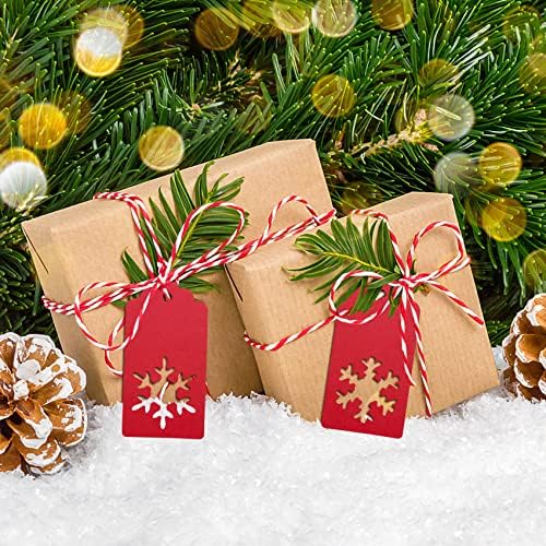 Blisstime 100 БР Коледни подаръци бирок в 4 стила Снежинки с 300 Футами Червено и бяло канапи, Бирочки-снежинки