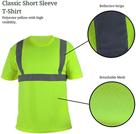 Светлоотразителни ризи за мъже - Класическа Стандартна тениска с Къс ръкав - Полиестер Жълт цвят С Висока видимост