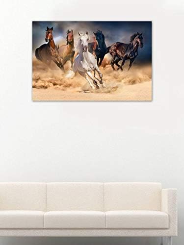 999Store Картина върху платно с принтом в дървена рамка Бягане табуна коне в пясъчна буря в пустинята на фона на Драматично