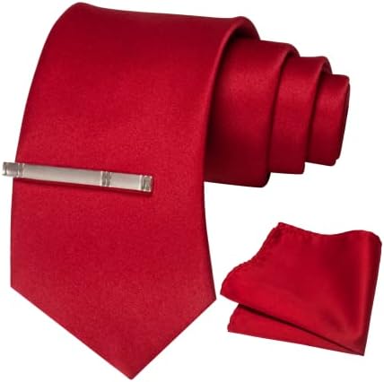 Комплекти Едноцветни вратовръзки RBOCOTT и Джобни Платочек с Щипка за вратовръзка за мъжете, Партита и Бизнес Срещи