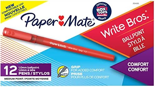 Химикалки Книга Mate® Write Bros Grip, Със Средна Заострением, 1,0 мм, Червен корпус, с Червено мастило, Опаковки от 12 Дръжки