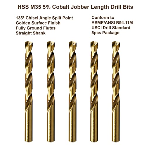 MAXTOOL 19/645 бр. Идентични кобальтовые Тренировки по дължината на HSS M35 Спирала Тренировки, напълно Отшлифованные Златни Тренировки с директен опашка; JBF35G10R19E5