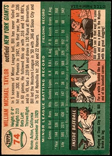 1954 Topps # 74 Бил Тейлър Ню Йорк Джайентс (Бейзболна картичка) EX/MT Джайънтс