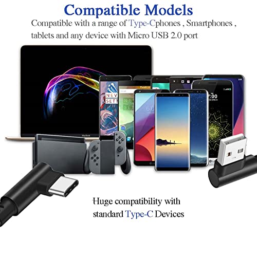 Правоъгълен USB кабел Type C, 90 градуса, Двупосочен Обратими Дълъг Кабел в найлонов Оплетке, Бързо Зареждане, Зарядно устройство,