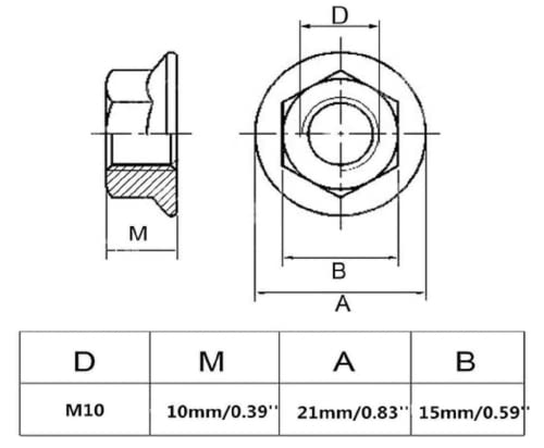 Ruoxian 8 бр 304 Шестоъгълник фланцевые гайки от неръждаема стомана 10 мм Фланцевая гайка с по стъпка 1,25 показатели M10 x 1,25 mm Метрична фланцевые гайки с по-малка стъпка (M10)