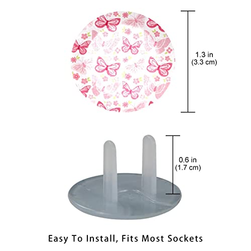 Розови капачки за контакти с пеперуди, 12 опаковки - Защитни капачки за контакти, за деца – Здрави и устойчиви – Лесно