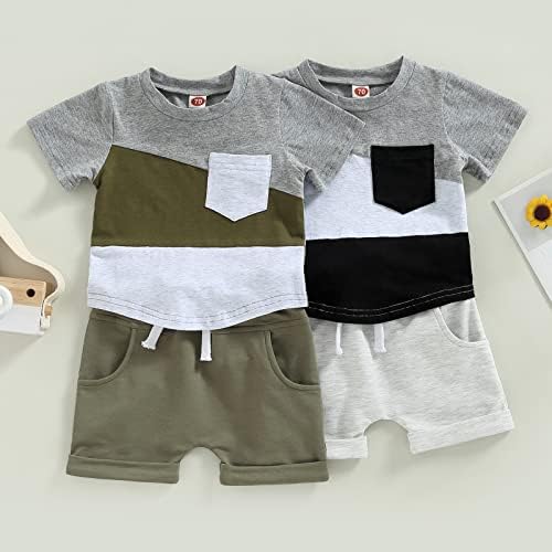 Hoanselay/ Комплект Летни Шорти за бебета и малки Момчета, Тениска с къс ръкав в Цвят Блок, Топ и Ежедневни Панталони,