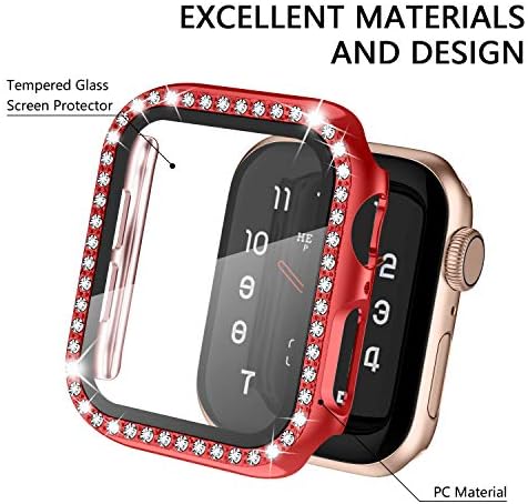 Лъскав калъф за Apple Watch 38 мм серия 3/2/1 с Защитно фолио за екрана с Кристалалми и кристали, Пълно покритие, Защитен калъф за Apple Watch, устойчив на удари Защитен калъф-Брон