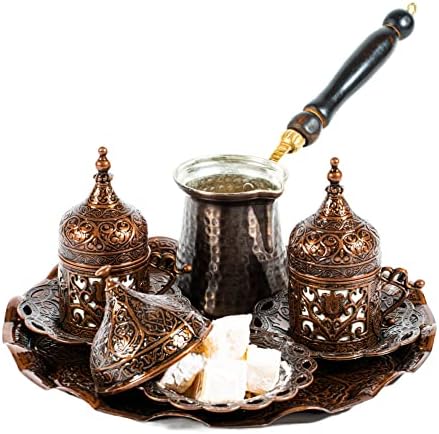 Комплект чаши за турско кафе COPPERLOOM | 12 БР. Комплект за турско кафе с Джезвой 6 унции Мед Турски Арабски