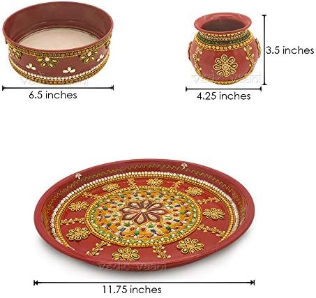 Традиционен декоративен комплект за Пуджа Тали Ведическата Ваани Ръчно изработени Karwa Chauth с Атрактивни Дизайнерски