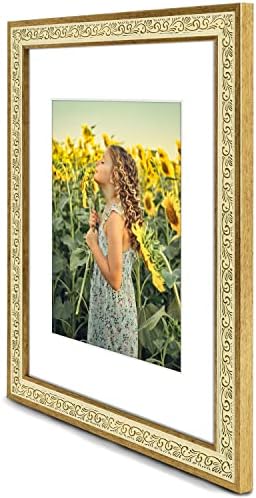 Golden State Art, рамка за снимка 11x14 с подложка за снимки 8x10 и истинско стъкло (Антично злато с бял мат, рамка